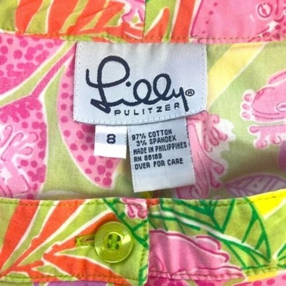 Lilly Pulitzer Pants Bottoms Up Tree Frog Pink Tropical Leaf High-Rise Capri 8 - Picture 10 of 11